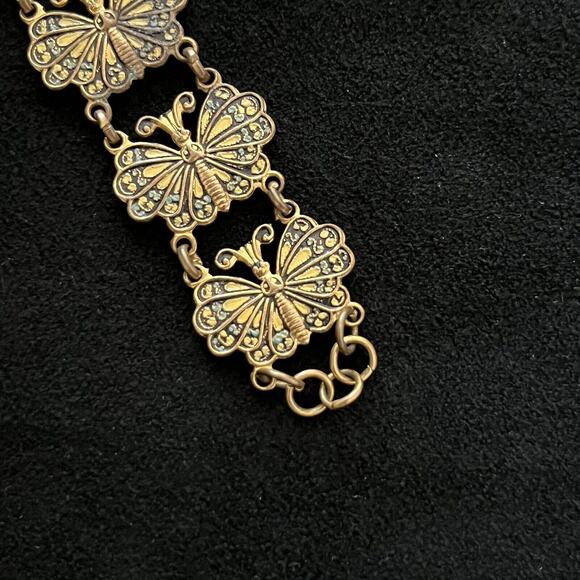 Vintage MCM Gold Tone Butterfly Link Bracelet Iridescent Finish 1960s–70s - Picture 6 of 10